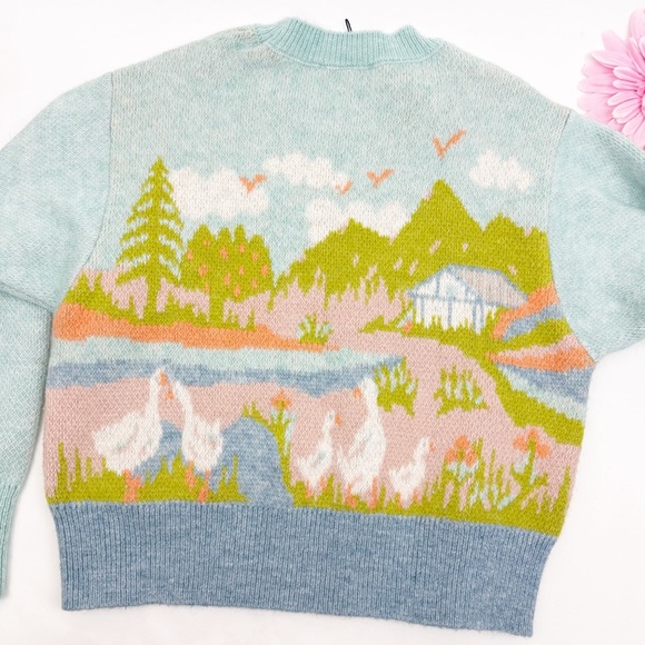 Zara Jacquard Knit Intarsia Countryside Goose Geese Sweater Blogger Favorite - Picture 10 of 15